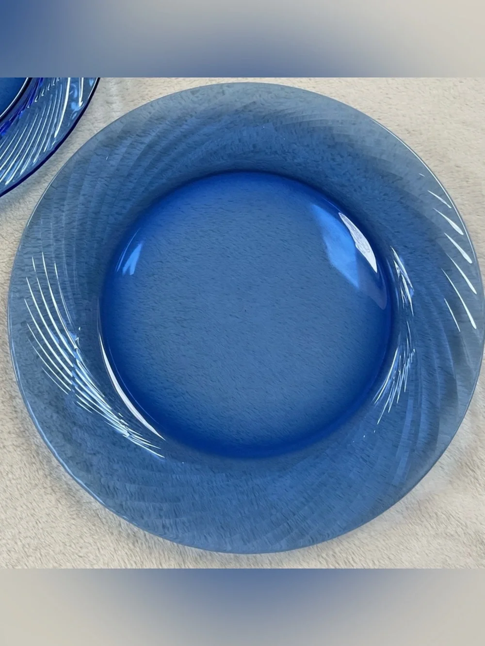 Vintage Pyrex Cobalt Blue Glass Charger Plates Set of 2 12” Ribbed Swirl